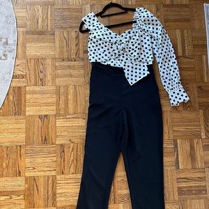 Becca Tilley x Bar III Women's Polka Dot One Shoulder Twist Front Jumpsuit SZ 4